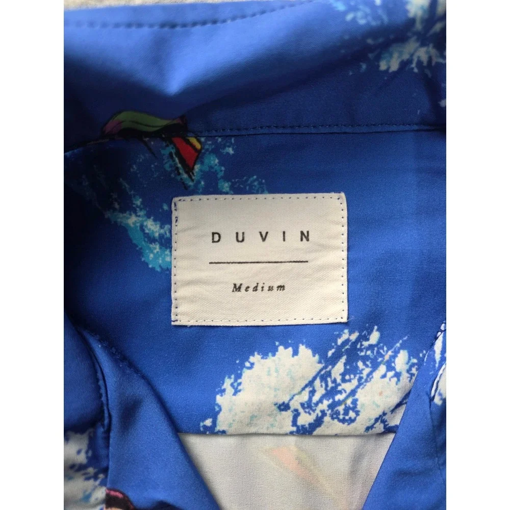 Duvin Design Co Mens MED Blue Jet Ski Graphic Button Up Camp‎ Shirt Short Sleeve